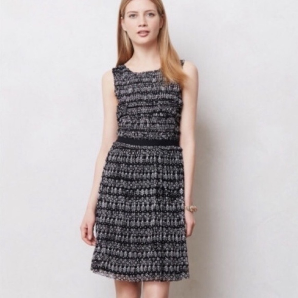 Anthro Postcard black white floral print dress T30